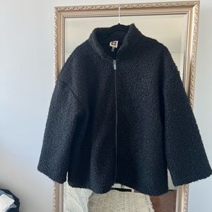 Sherpa/Teddy Black Zip-up Jacket - Anne Klein - Size Medium